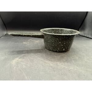 Vintage Black Speckled Enamelware Pot – 6.5” Retro Pan & Kettle-Rustic